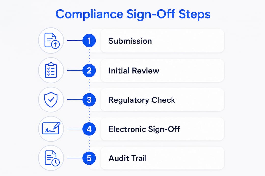Infographic illustrating compliance sign-off process steps