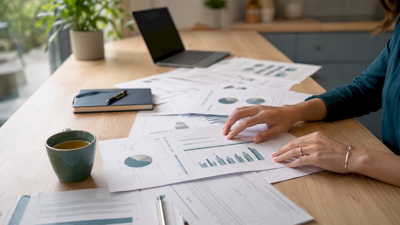Close-up of hands auditing ESG paperwork