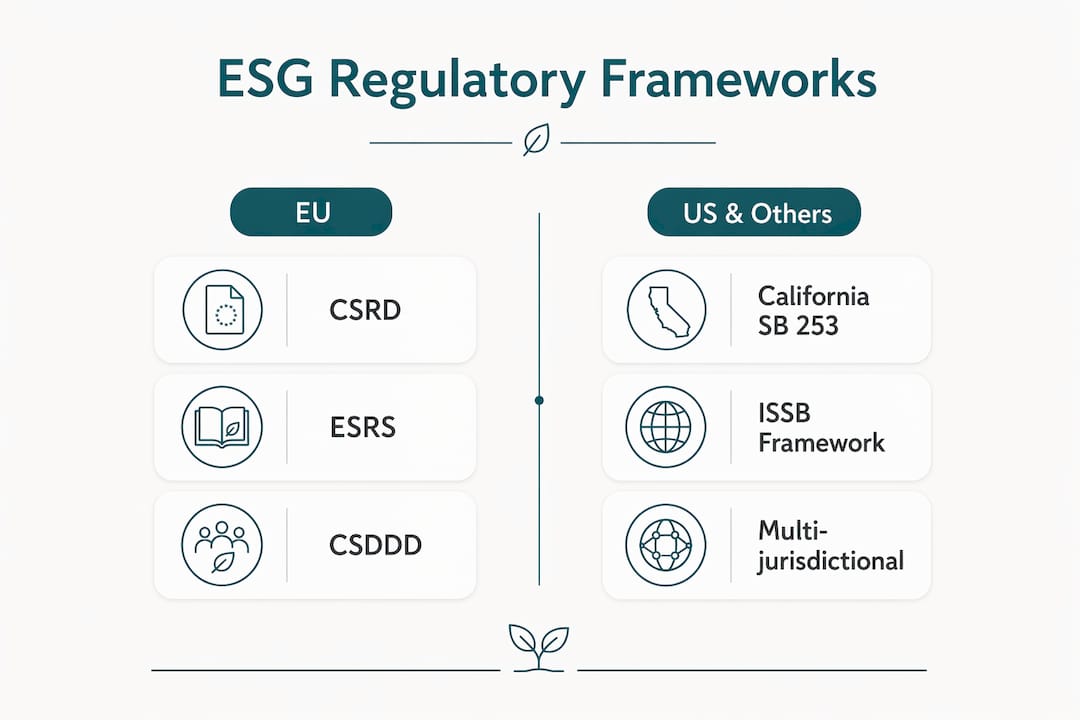 Infographic comparing EU and US ESG regulatory frameworks