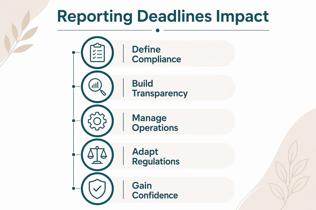 Infographic showing key steps of sustainability reporting deadlines impact
