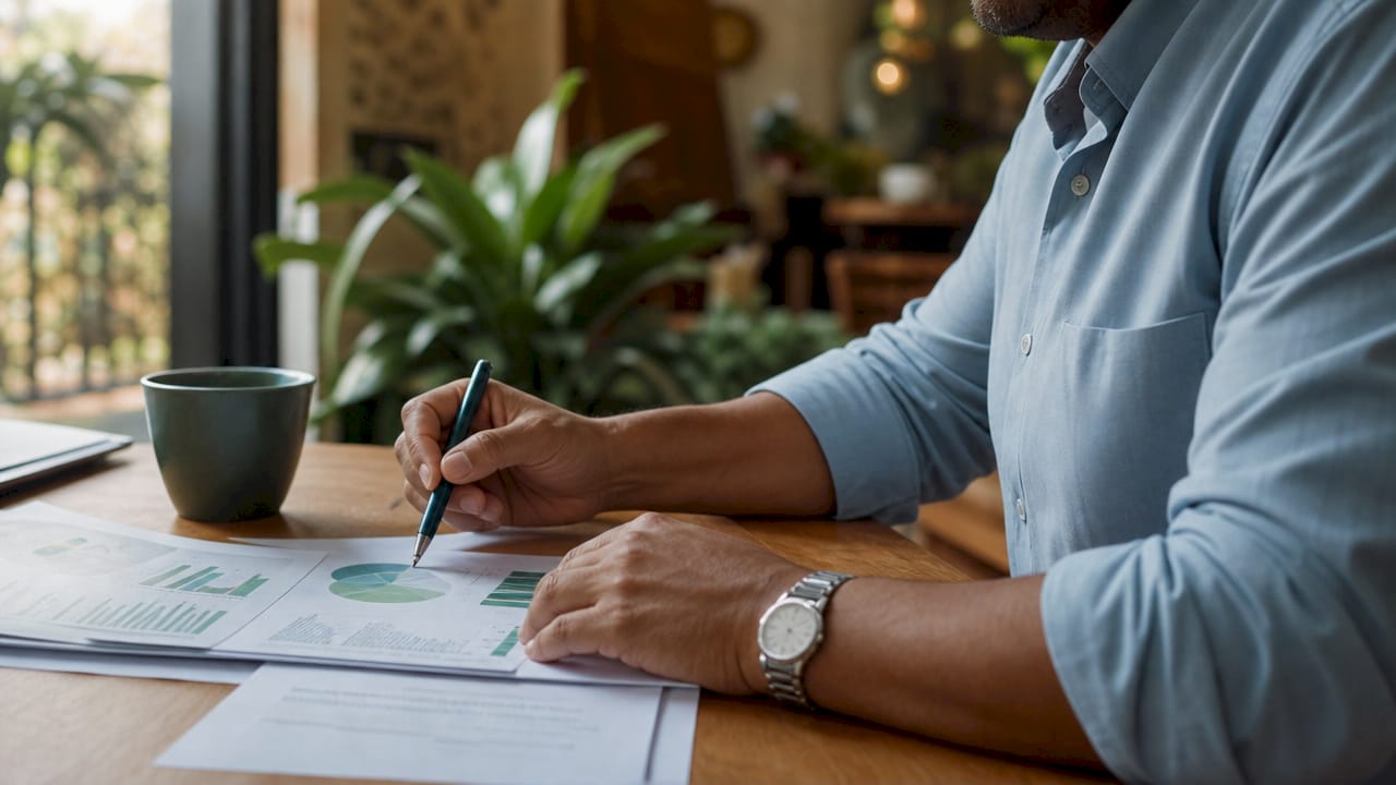 Hands typing next to ESG governance policies paper