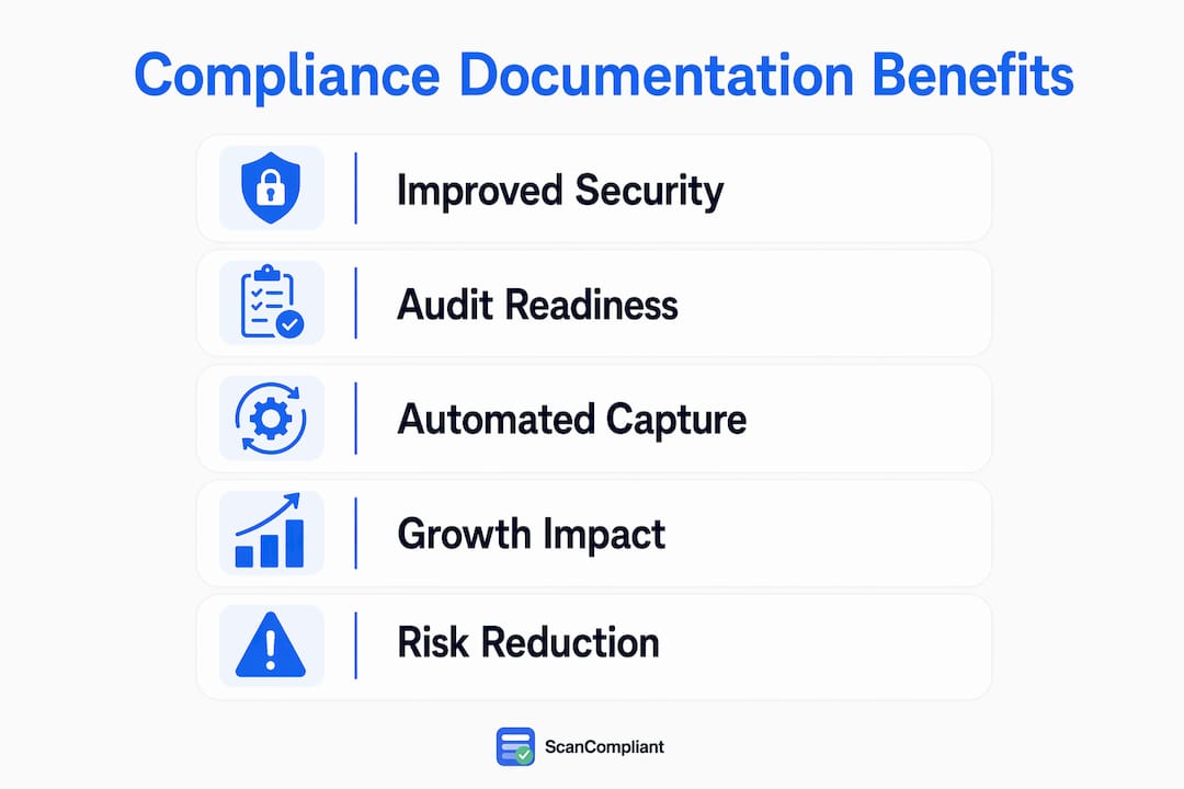 Infographic outlining compliance documentation benefits in healthcare
