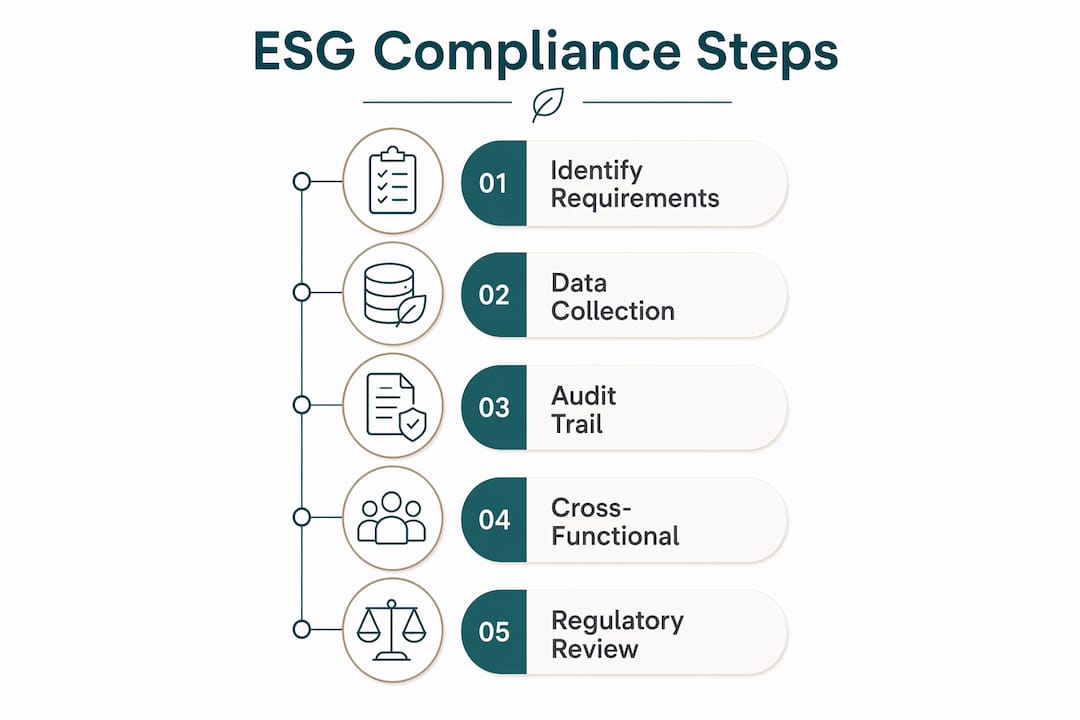 Infographic showing ESG compliance key steps for 2026