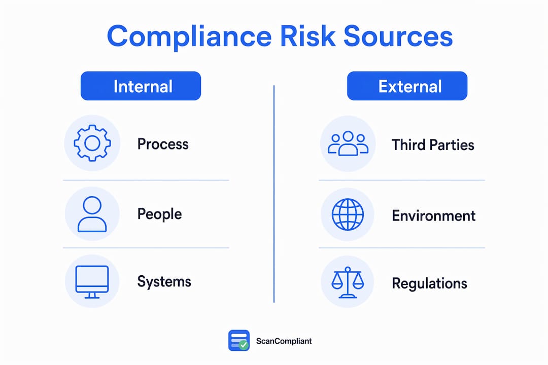 Infographic depicting internal and external compliance risk sources