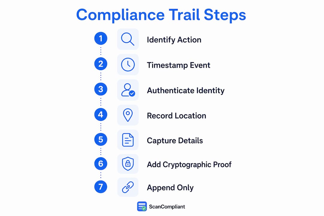 Infographic showing steps of a compliance trail