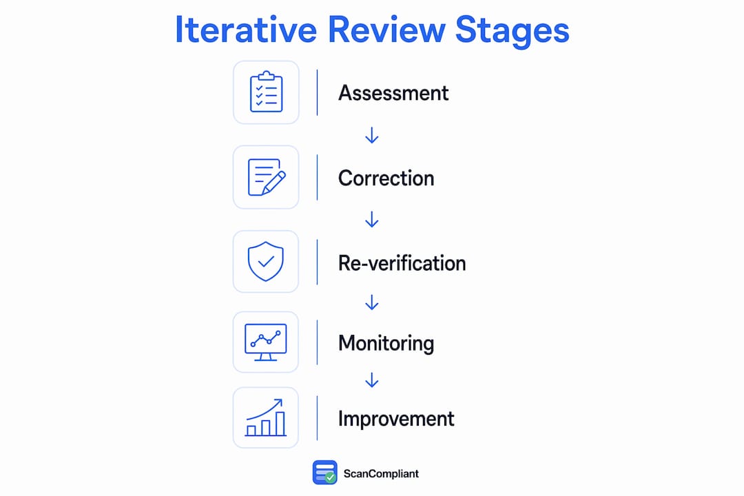 Infographic illustrating stages of iterative compliance review
