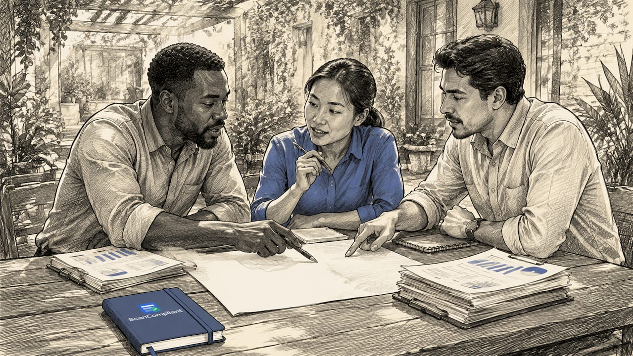 Diverse healthcare team discussing AI regulatory tools
