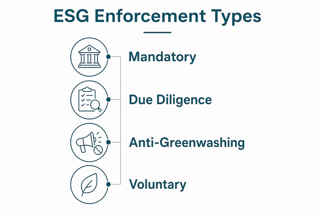 Infographic illustrating types of ESG regulatory enforcement