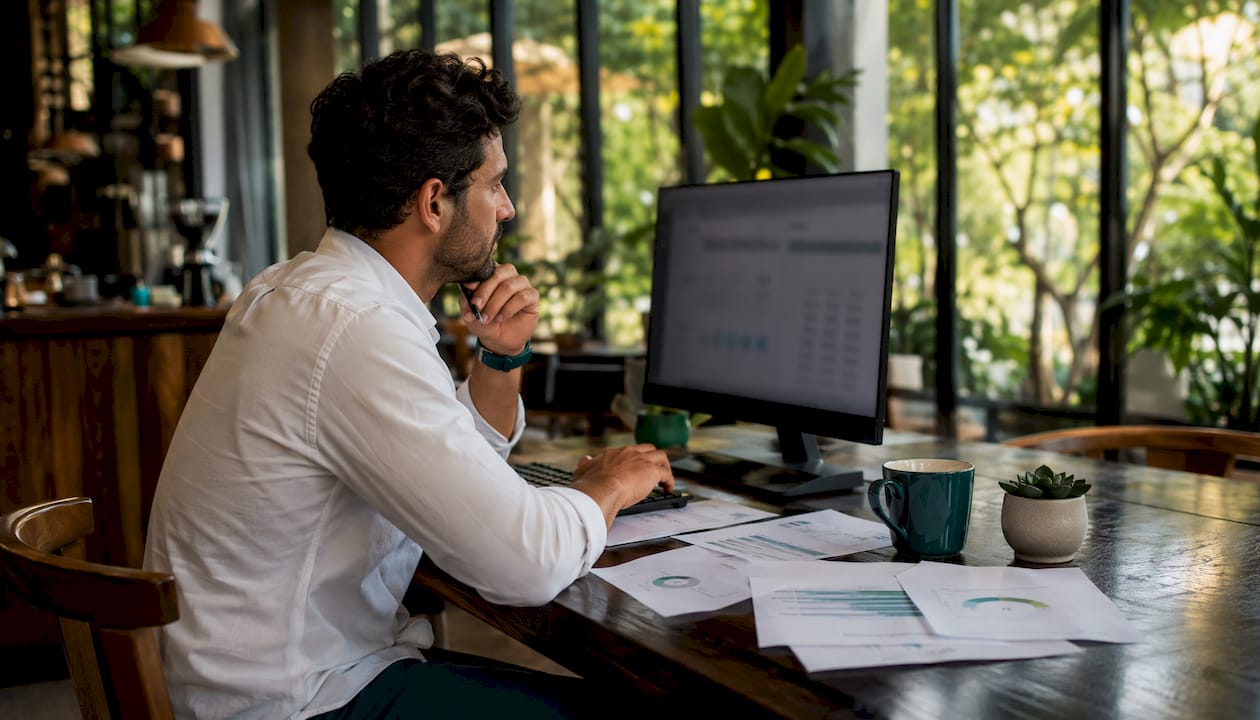 Male analyst working on ESG metrics