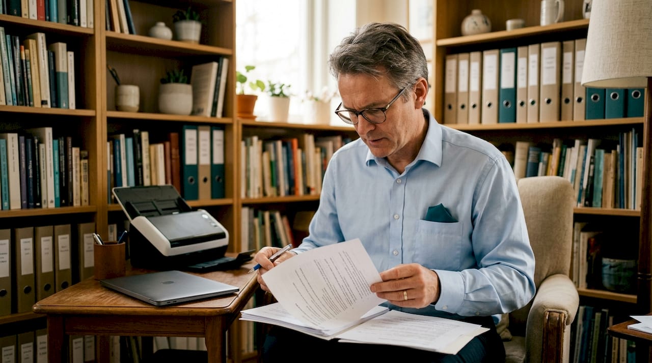 Auditor reviewing physical source documents in filing room