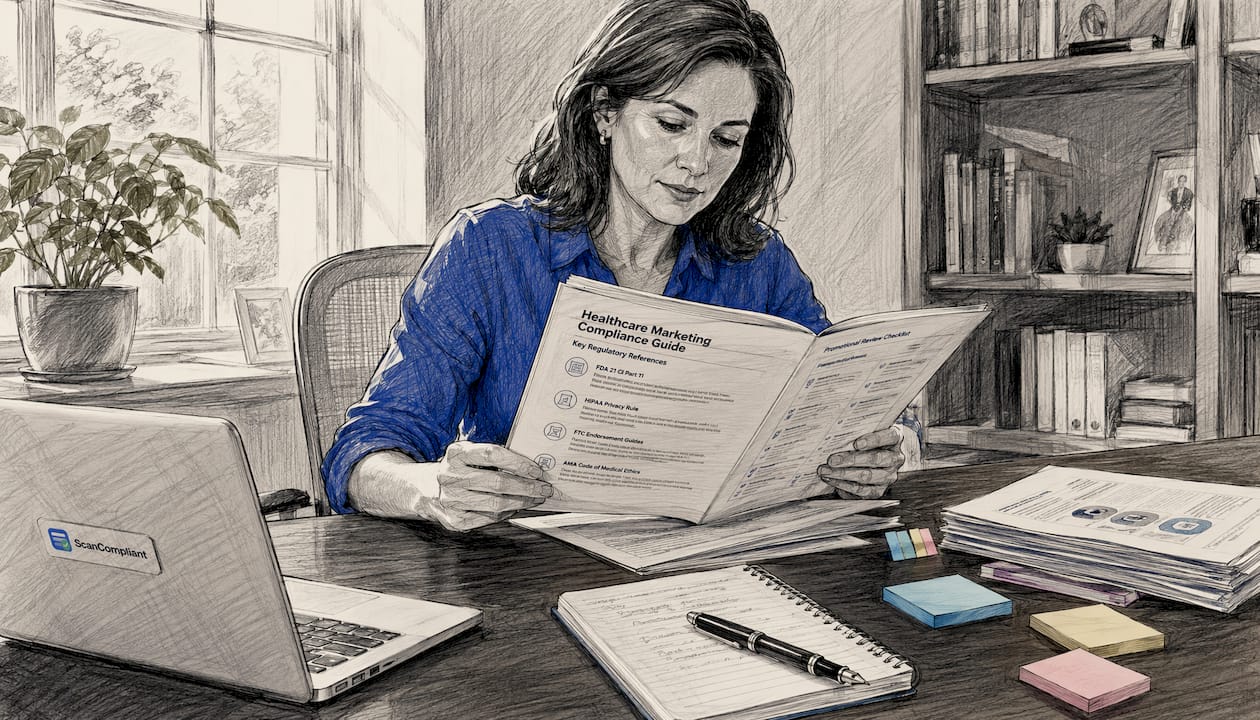 Hands reviewing healthcare compliance documents