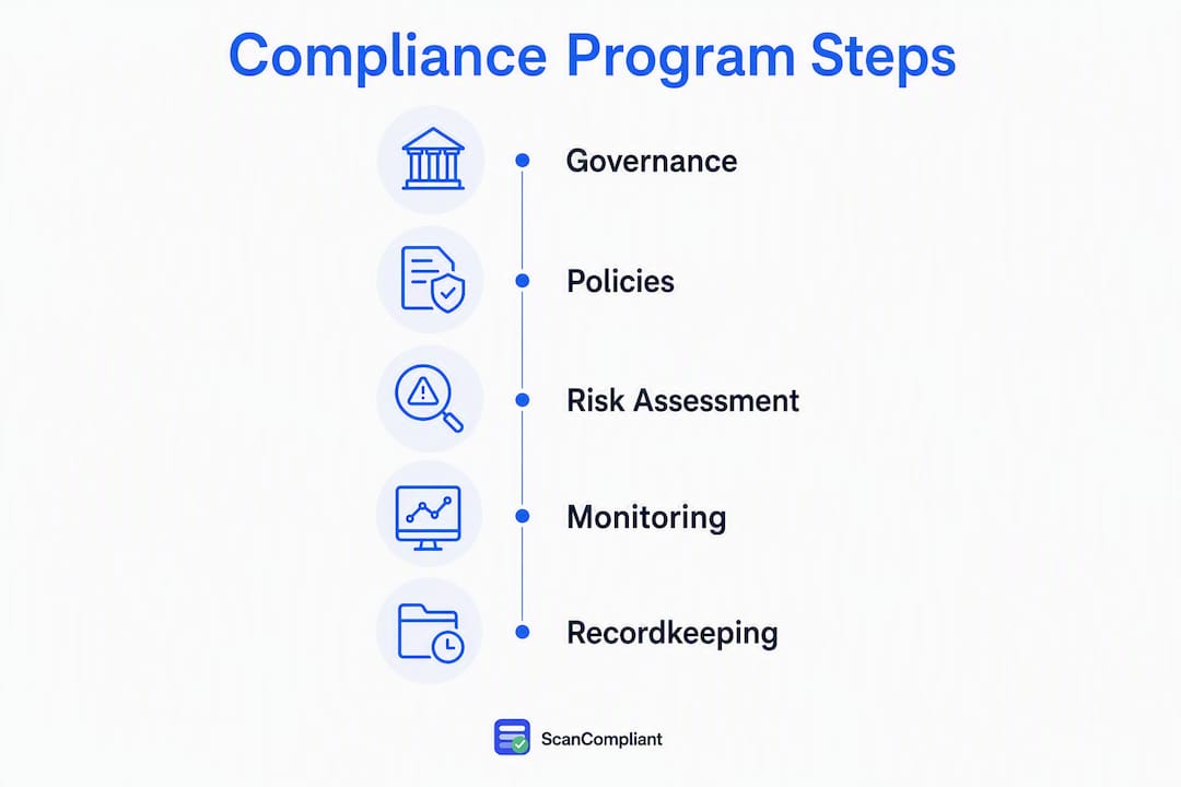 Infographic showing healthcare compliance program key steps
