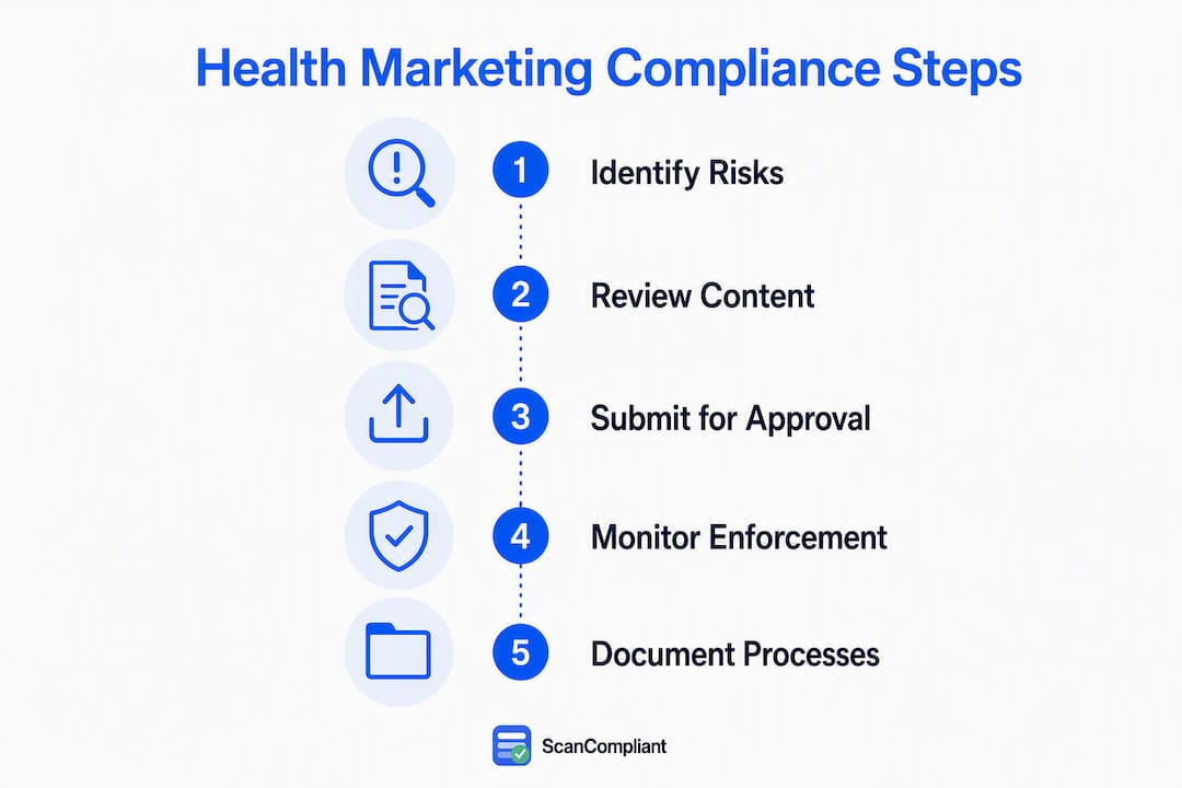 Infographic depicting health marketing compliance steps