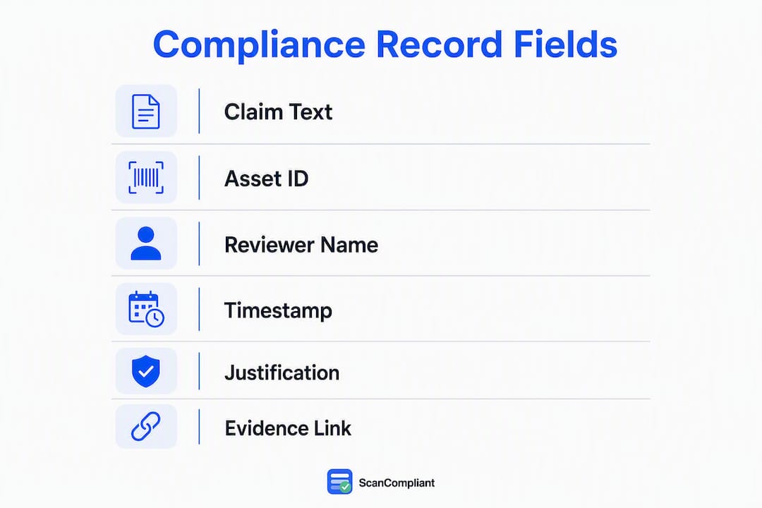 Infographic showing essential compliance record fields