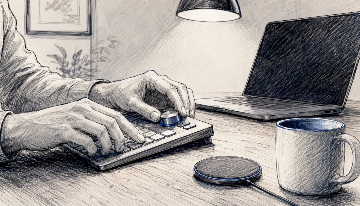 Hands activating automation tool at desk