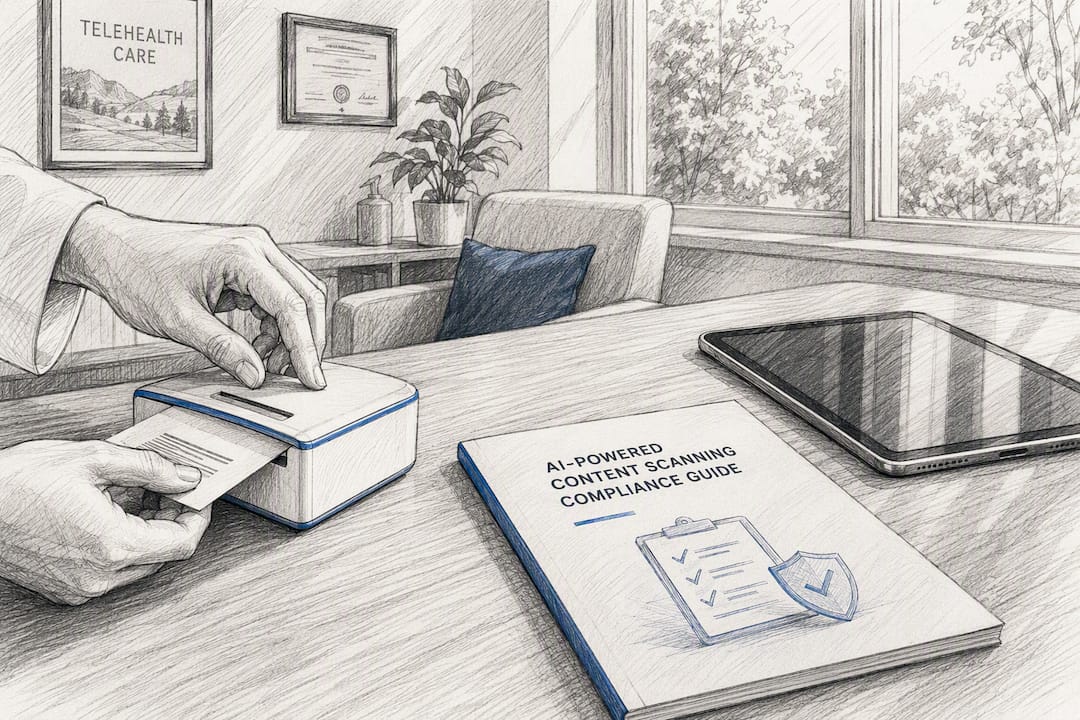 Hands using content scanning device for compliance