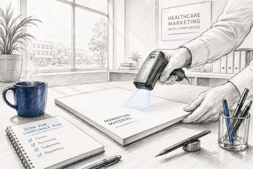 Hands scanning marketing content