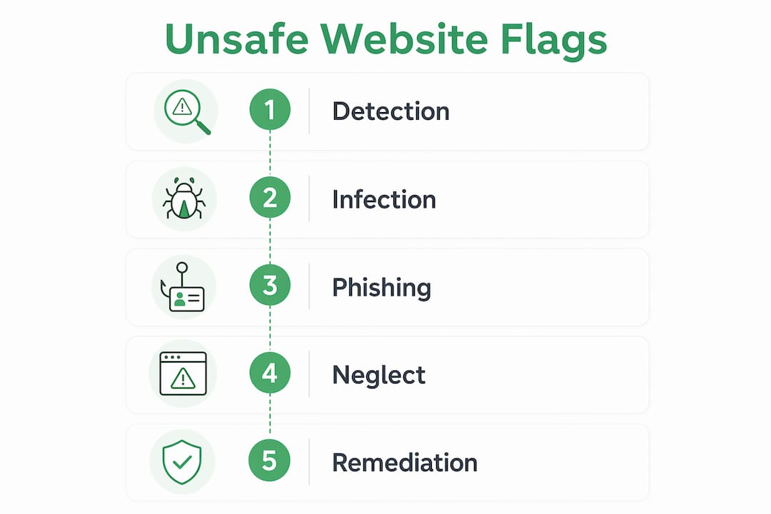 Infographic describing reasons websites get flagged unsafe