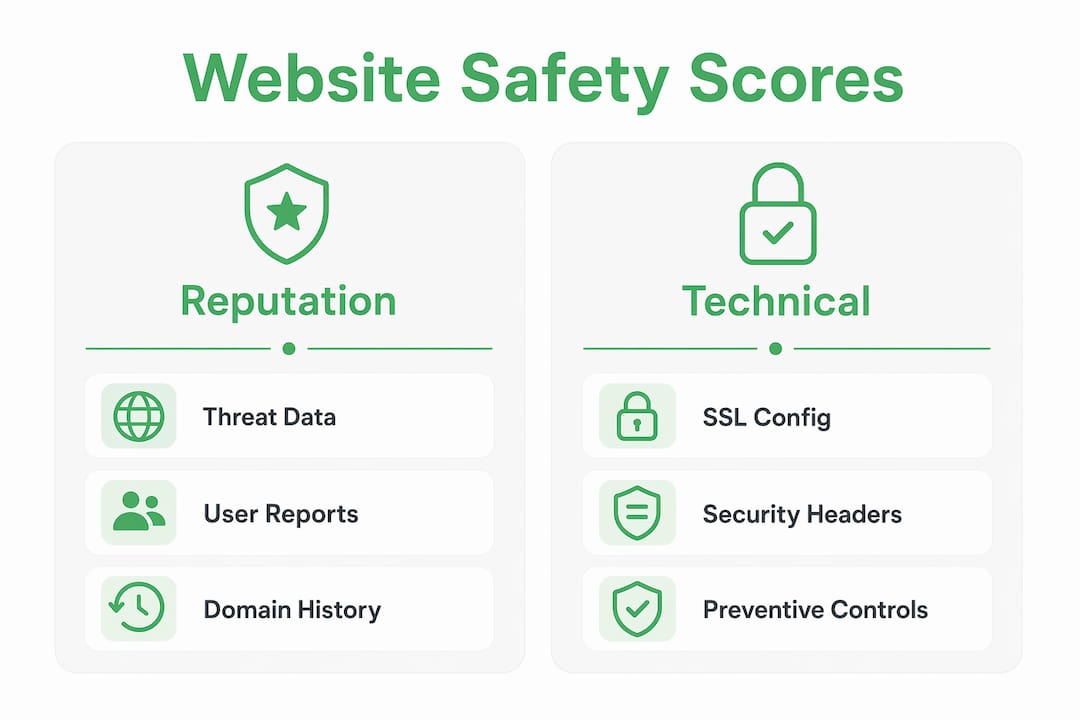 Infographic comparing website reputation and technical security scores