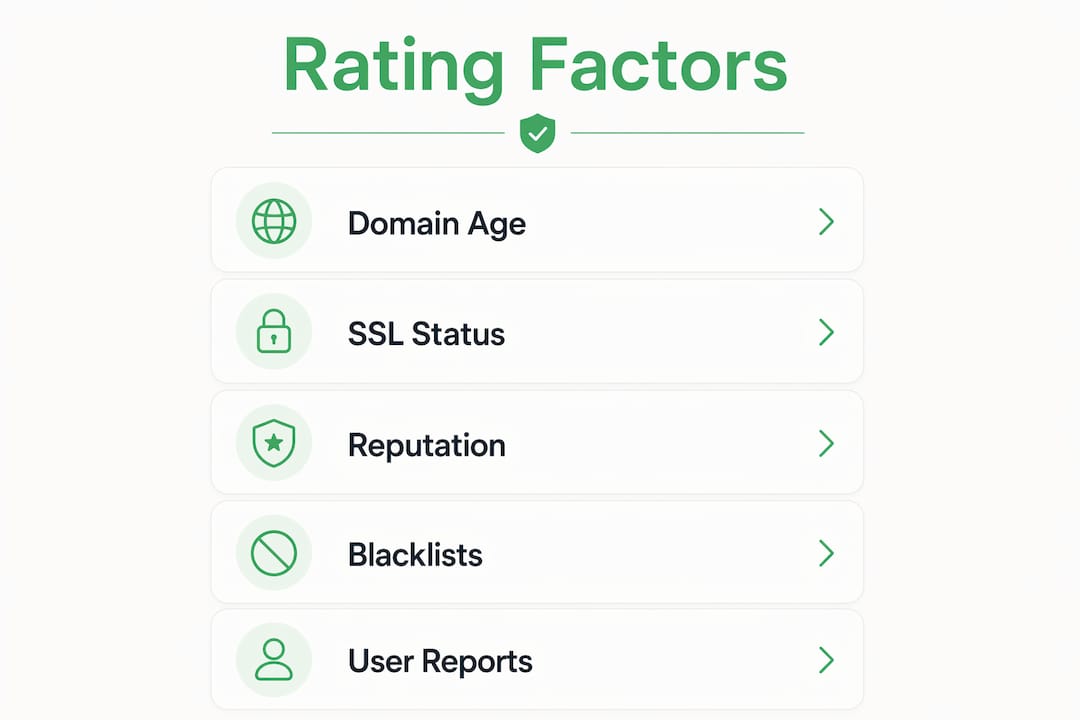 Infographic showing website safety rating key factors