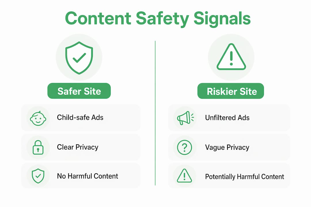 Infographic comparing content safety signals in kids' websites