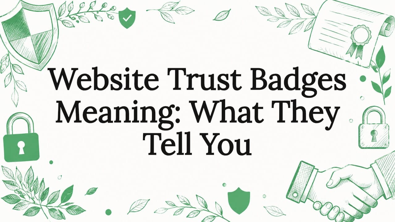 Decorative title card illustration with trust symbols