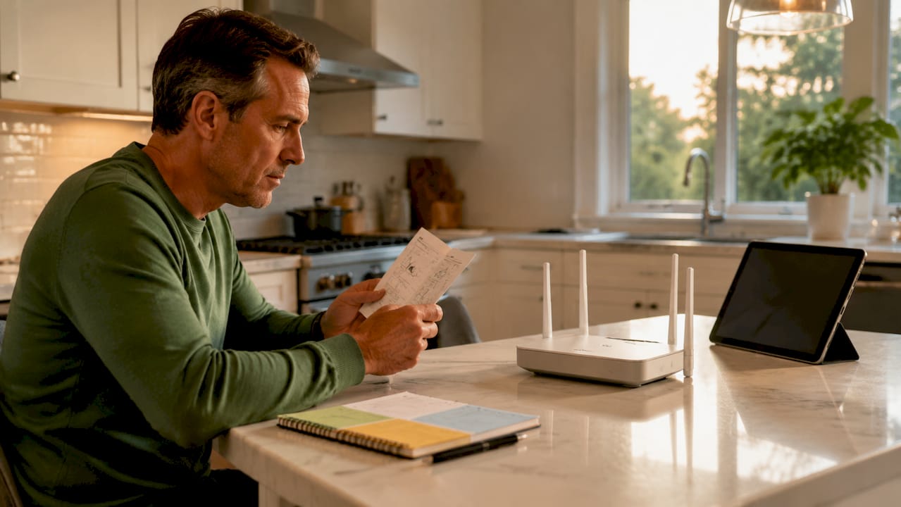Parent setting up CleanRouter device at home