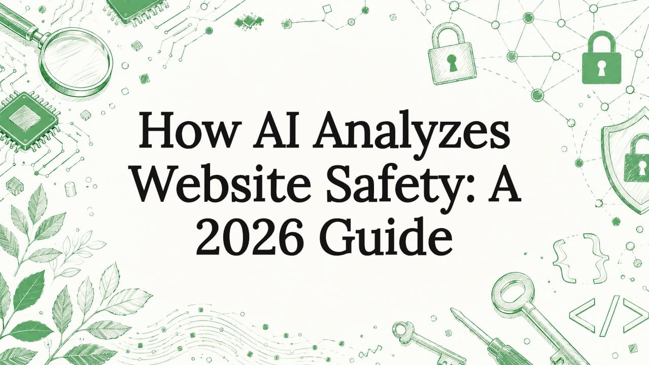 Decorative hand-drawn title card illustration themed to website safety and AI