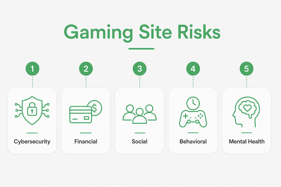Infographic illustrating key risk categories related to gaming sites
