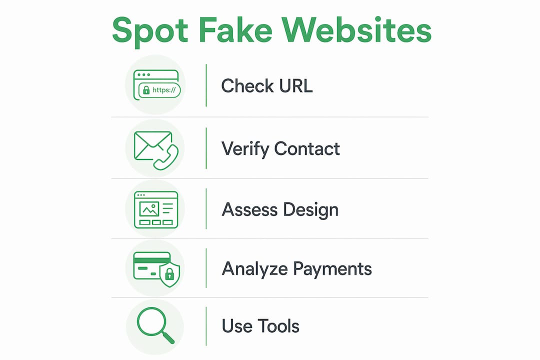 Infographic illustrating steps to identify fake websites