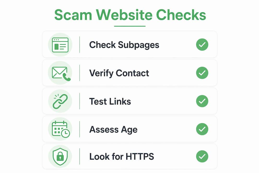 Infographic illustrating steps to identify scam websites