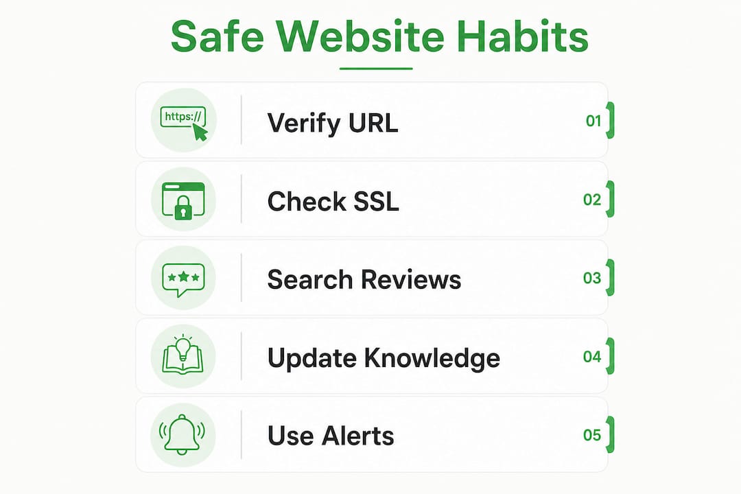Infographic showing practical habits for online safety