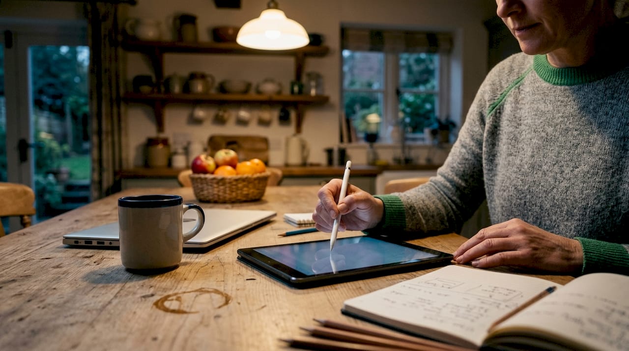 Person setting browser update reminder on tablet