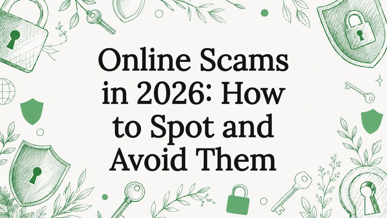 Decorative title card for online scams article