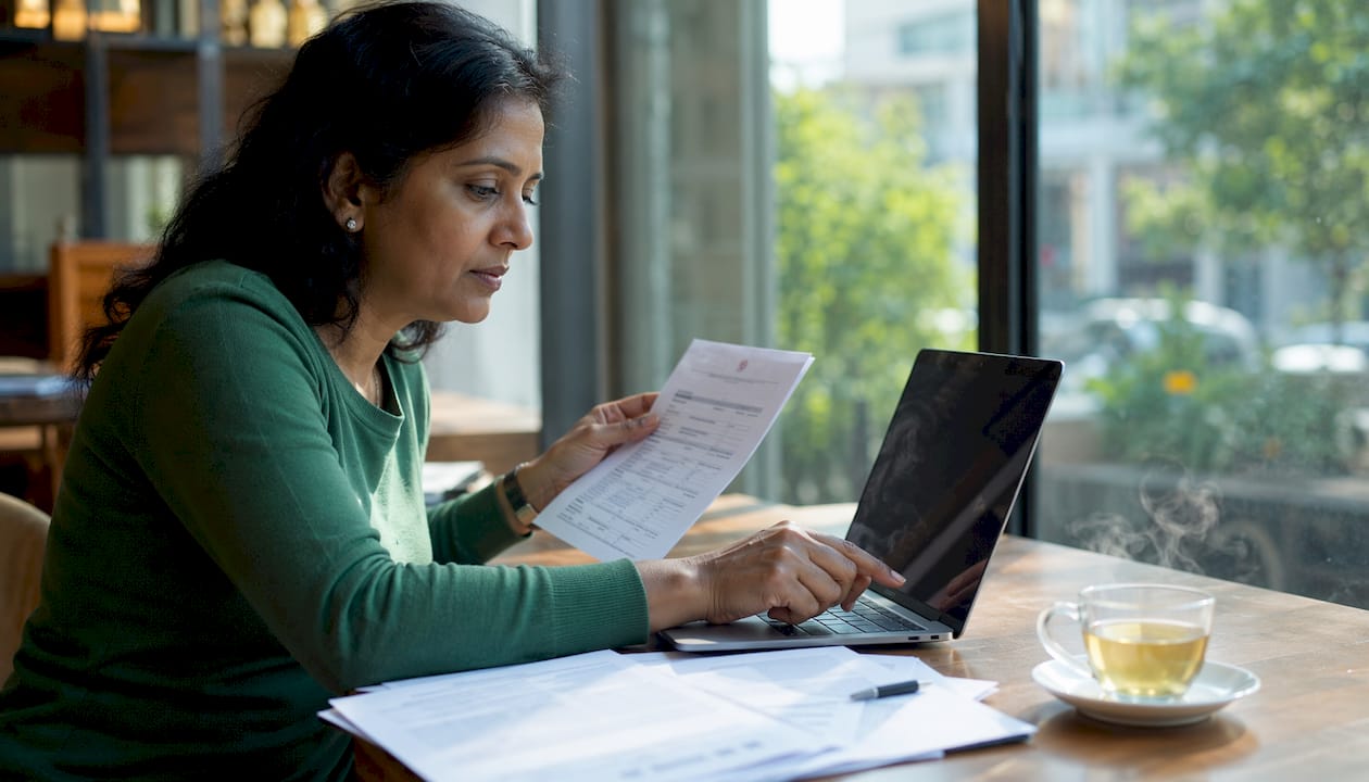 Person verifying website with checklist