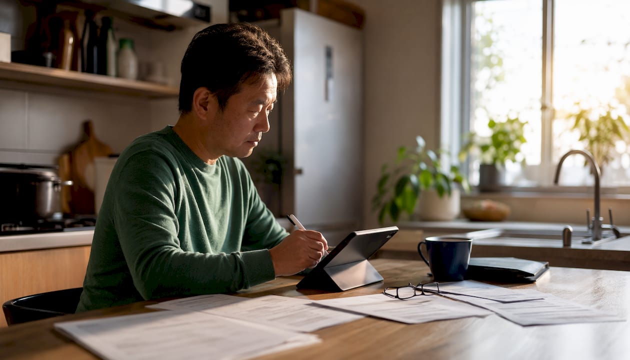 Hands reviewing domain registration data on tablet