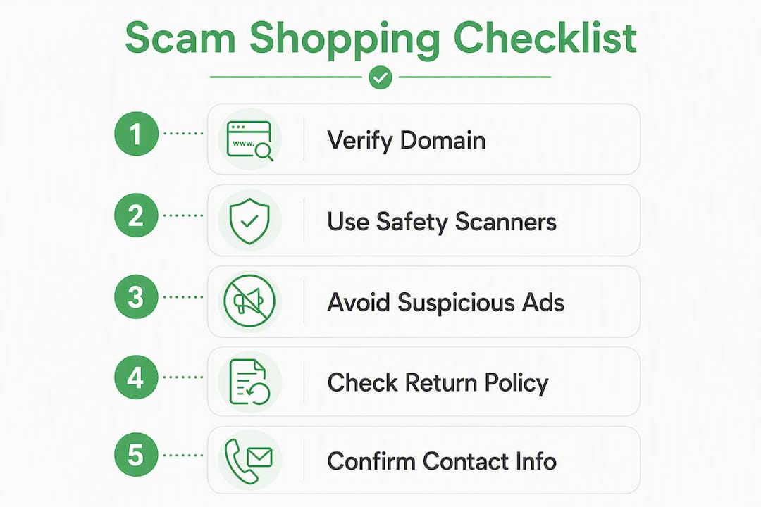 Infographic with steps to spot scam shopping sites