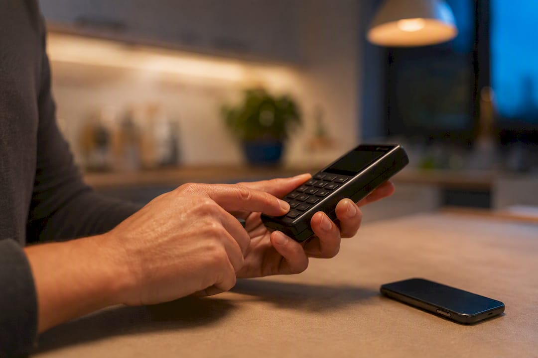 Hands handling credit card and calculator