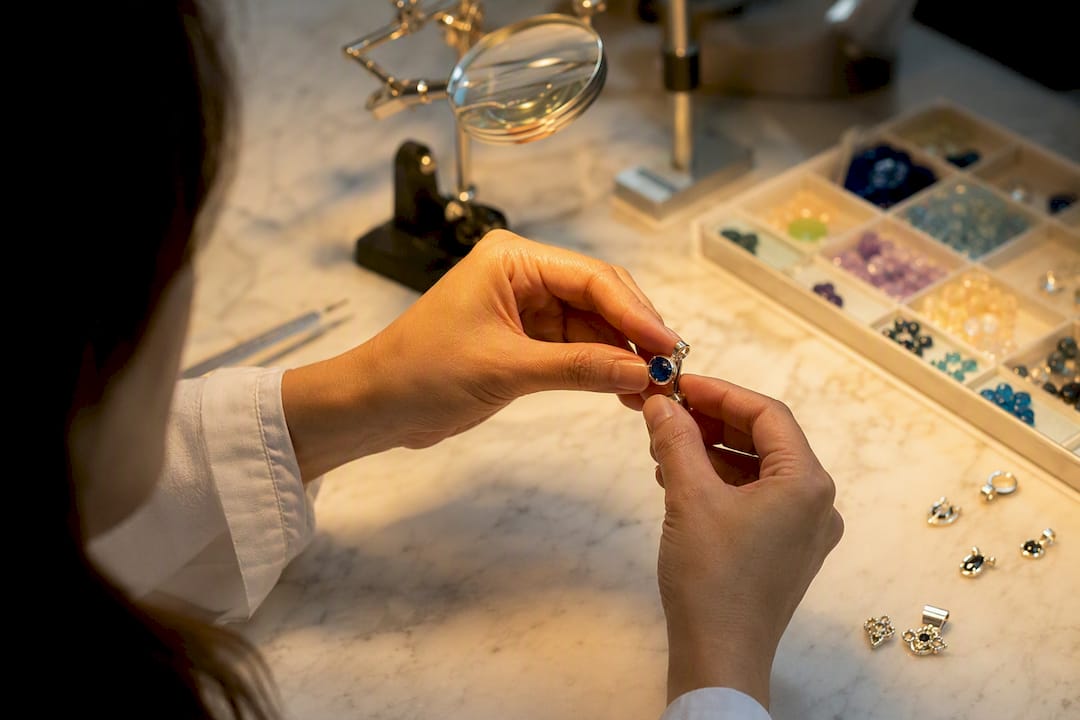Hands examining jewelry materials for safety