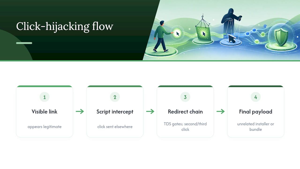 Diagram showing deceptive download link redirection