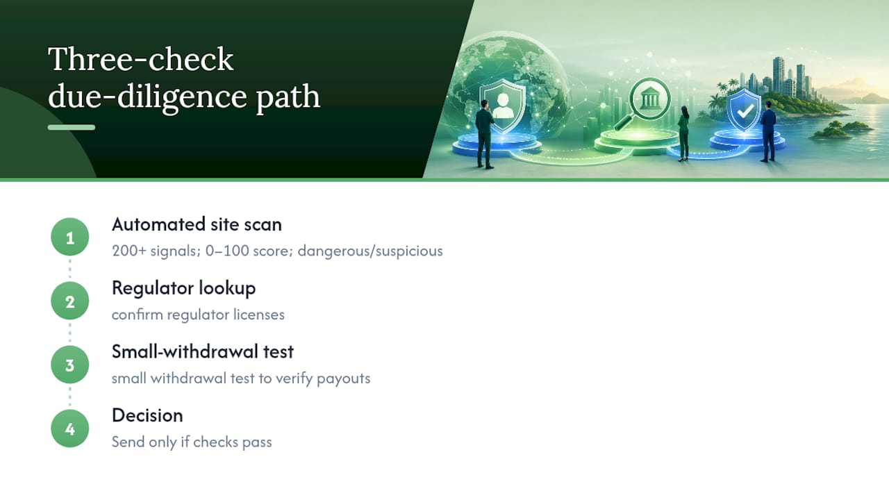Three-step offshore scam verification process