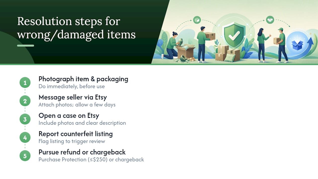 Five-step process for resolving Etsy order problems