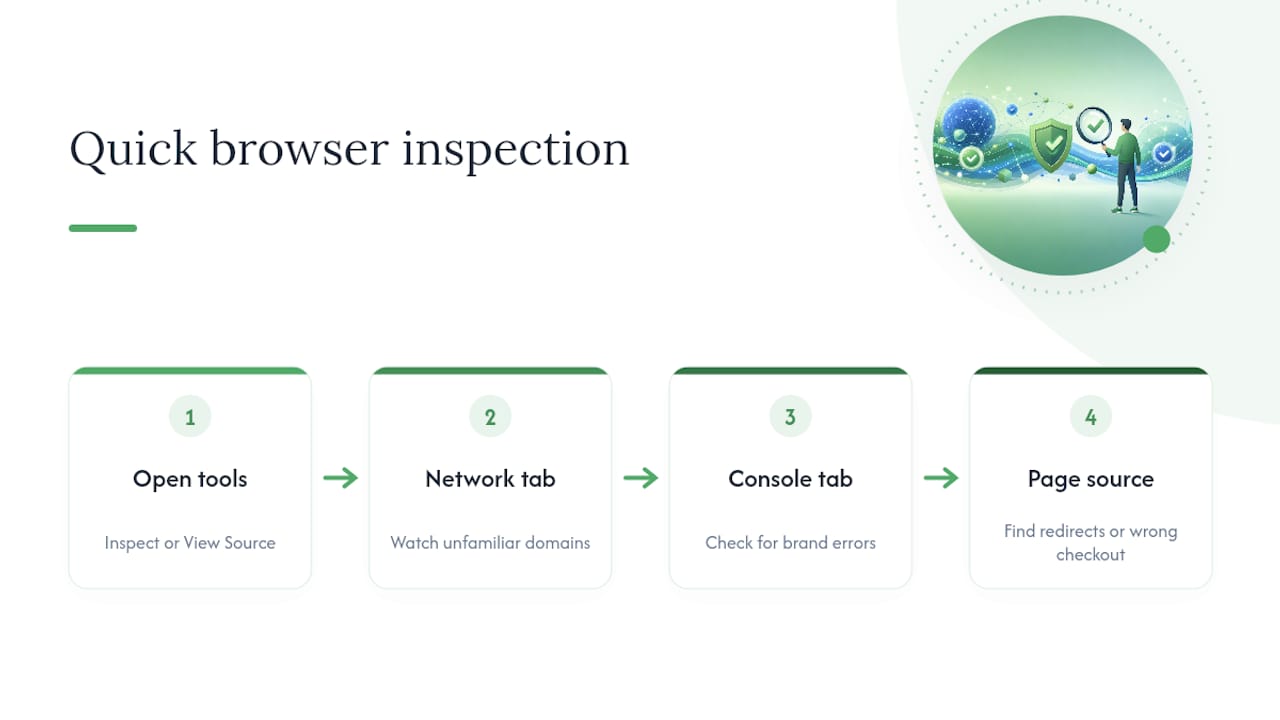 Browser inspection steps for spotting fake sites