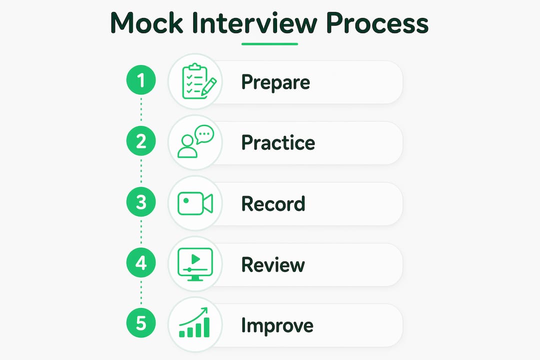Infographic illustrating mock interview steps