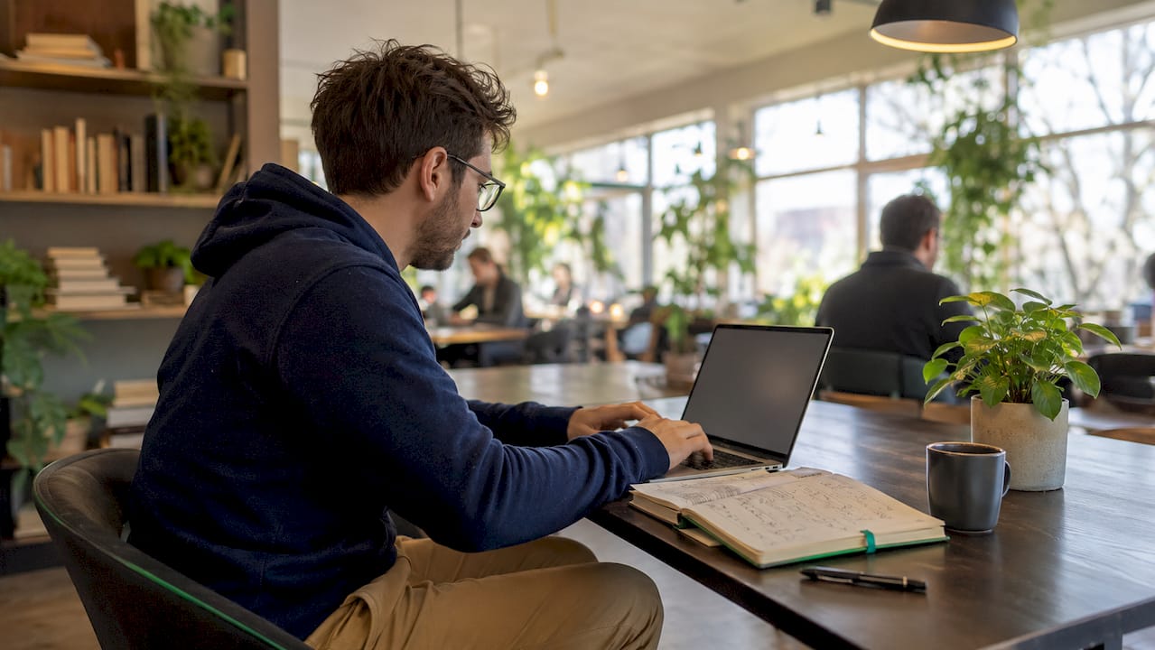 Software engineer at whiteboard in tech workspace