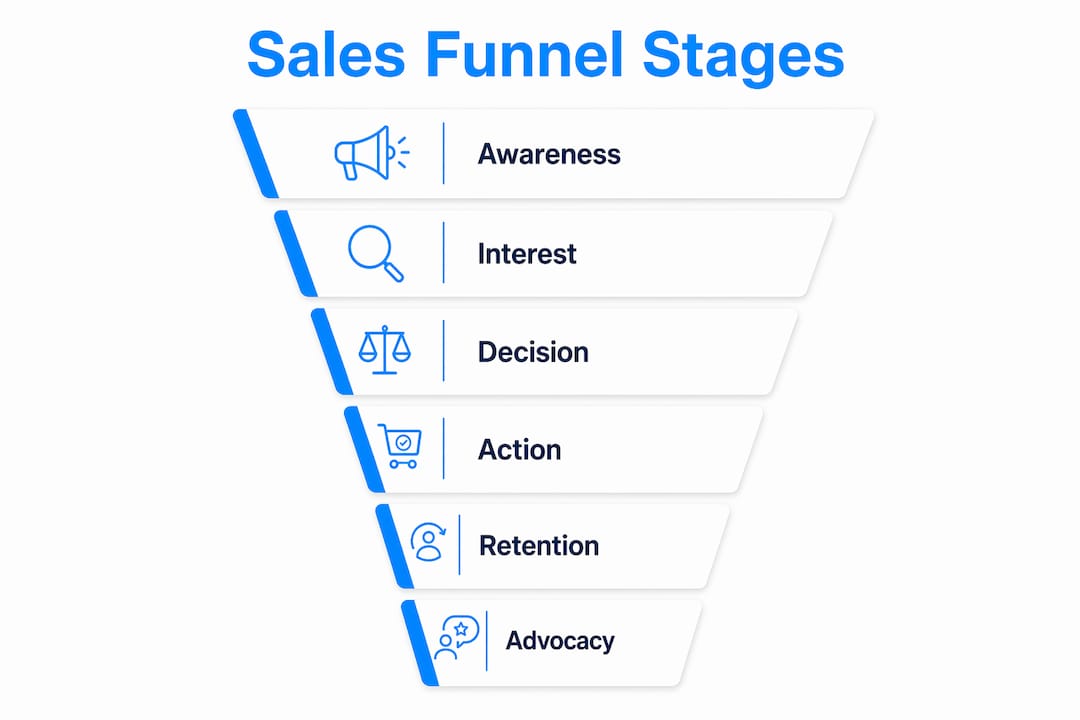 Infographic illustrating key stages of sales funnel