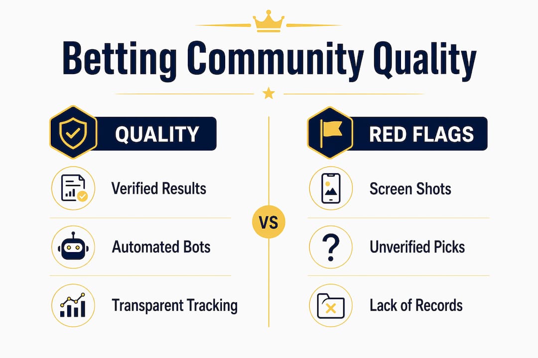 Infographic comparing quality and red flags in betting communities
