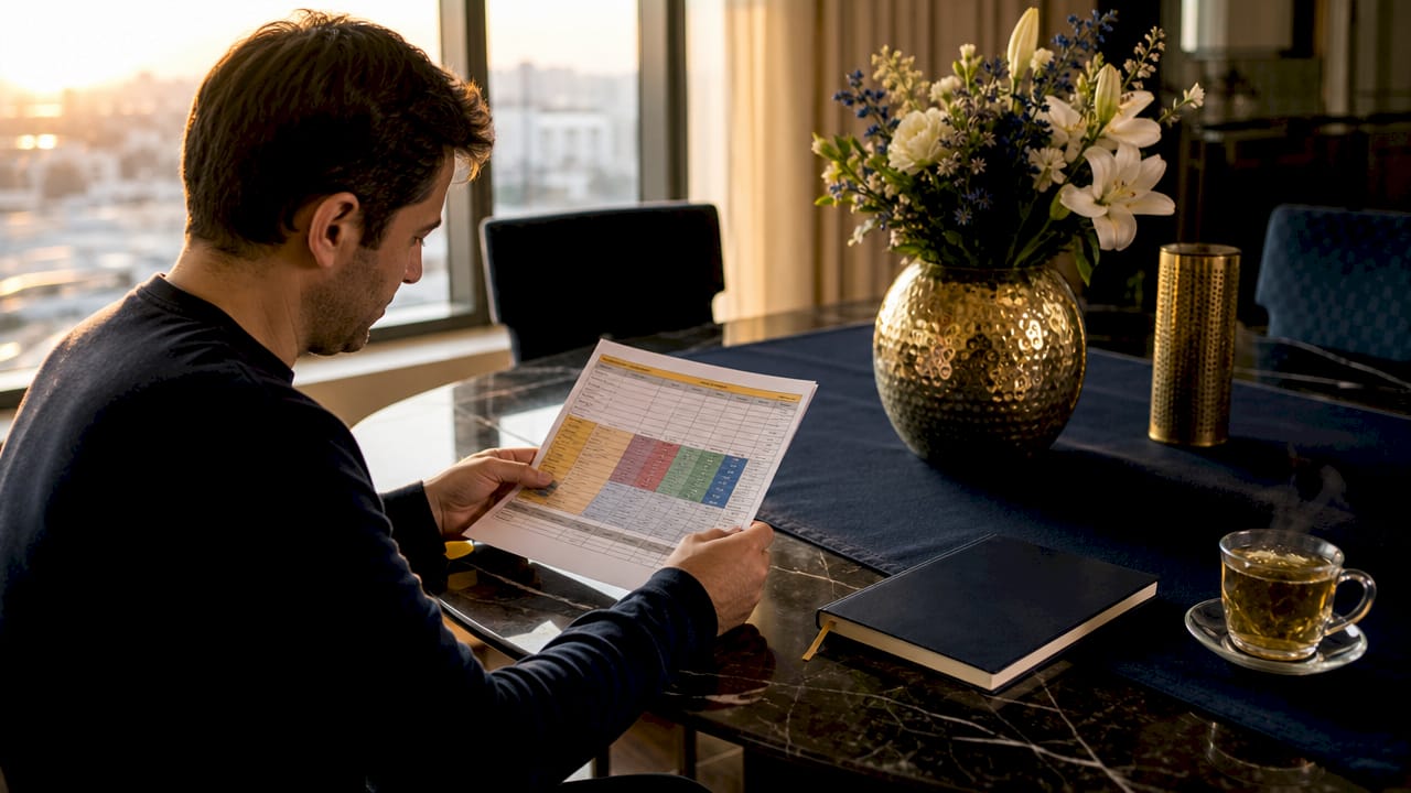 Hand marking bankroll allocation on spreadsheet