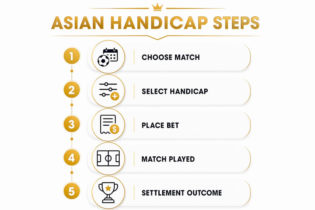 Infographic outlining key steps in Asian handicap betting process