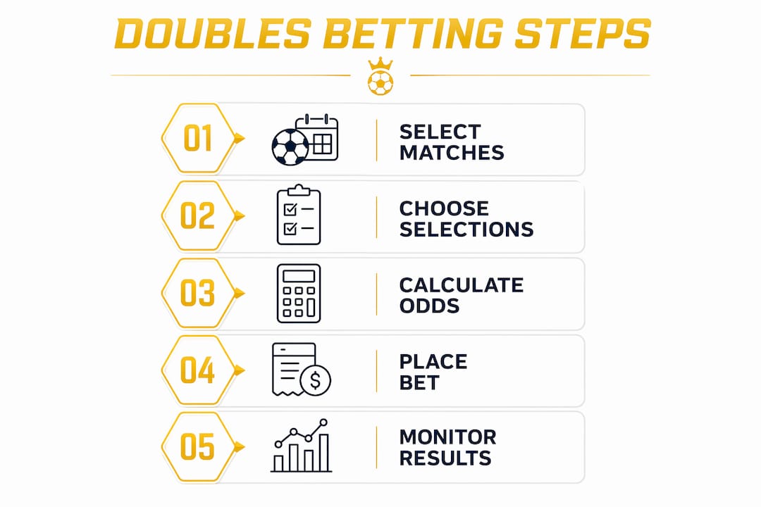 Infographic outlining doubles betting strategy steps